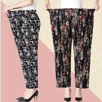 XL-8XL Plus Größe Frauen Harem Hosen Casual Elastische Hohe Taille Hosen Drucken Frauen Mittleren Alters Lose Gerade Hosen Mama Hosen