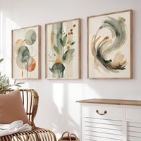 3pcsModern Beige & Sage Abstract Watercolor Wall Art Print Canvas Painting Poster Picture For Living Room,Bedroom Home Decor