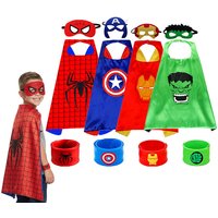 4PC Kids Superhero Costume Set with Mask Cape and Spider Wristbands for Halloween & Christmas Roleplay for Boys & Girl 3-12YKids