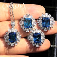 Exquisite 925 Sterling Silver Gemstone Set: Square Diamond Ring, Stud Earrings, Pendant Necklace for Women