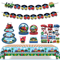 Railway Train Themed Disposable Tableware Plates Napkins Cupcake TableCloth For Birthday Party Dinnerware Decor Party Supplies