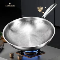 KENGQIANG Pure titanium flat bottomed wok Non coated household scale hammer titanium frying pan cookware cooking pot non stick