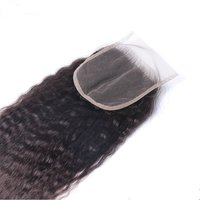 Kinky Straight 4x4 Swiss Lace Closure 100% Human Hair Yaki Straight 4x4 Transparent Lace Preplucked Natural Black for Women