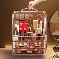 Drawer Style Cosmetics Storage Box with Lid and Handle Dustproof Makeup Storage Rack Clear Desktop Organizer