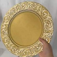 Gold Plastic Charger Plate Decorative Serving Tray for Wedding Christmas Banquet Party Dinner Elegant Table Decoration Supplies