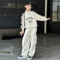 Fashion Autumn Girls Sets Children Spring Casual Sports Suits Kids Loose Bow Sweatshirt+Cargo Pant 2Pcs Outfits Teenager Clothes