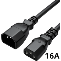 Black 1.0M 2M 3M PVC Copper IEC320 C13 C14 C15 extension power cord 10A / 16A IEC C14 C13 Extension Cord charging cable