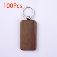 100 Pcs Black Walnut Wooden Keychain Rectangle Wood Keyrings Wood Slice Size 6.5x3.5cm