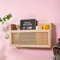 1pc Rustic Style Wall Decor Storage Box Wall Mounted Wooden Magazine Holder Featuring Woven Rattan Details Perfect for Organizer
