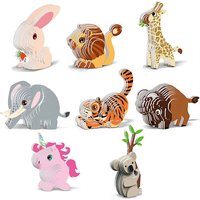 3D DIY Puzzle Animal Theme Lion Tiger Rabbit Model Cartoon Paper Toy Kids Early Learning Assembly Three-dimensional Jigsaw Toy