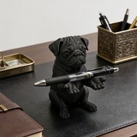 3D Printed Black Pug Pen Holder Cute Dog Figurine Desktop Organizer Creative Decor for Office Study Sweet Gift for Pet Lovers