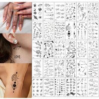 30 Sheets Black Flower Design Temporary Tattoo Stickers for Men Women Waterproof Small Moon Stars Starry Sky Fake Tattoo Hand
