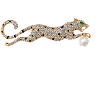 Fashion Cheetah Pearl Brooches for Women and Men Suit Coat Badge Exquisite High-end Rhinestone Animal Lapel Pins Accessories