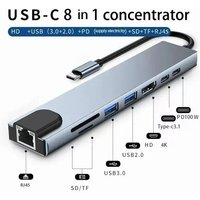 Fast Charge for MacBook Laptop USB 8-in-1 Type-C Hub Adapter with SD/TF Card Reader RJ45 PD