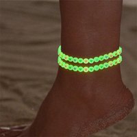 2pcs Glow-in-the-Dark Boho Anklet: Colorful Heart Beads for Magical Beach Nights, Women‘s Vacation Jewelry