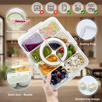 Rugged Portable Snack Food Box Container with Seasoning Divided Tray Lid And Handle 4/8 Snack Dividers for Easy Serving