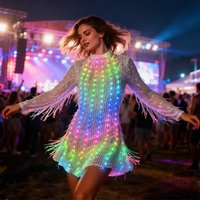 Women's LED Illuminated Fringed Dress Rainbow Light Up Tassel Dress for EDM Festival Concert Halloween Costume