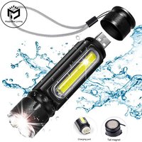 T6 Strong Light LED Usb Rechargeable Flashlight Magnetic Torch Lanter Zoomable Flashlight COB Zoom Highlight Outdoor Lighting