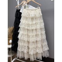 Maxi Long Skirt Women Crochet Lace Skirt 2025 Goth Lolita Spring Summer High Waisted High Low Ruched Ruffle Pleated Skirts rok