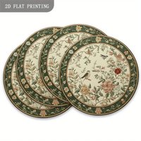 VIKAMA 4-Piece Country-Style Bird And Flower Round Placemat Set - Heat-Resistant, Non-Slip, Waterproof, Washable Table Mats