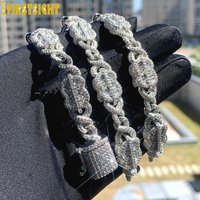 New Iced Out Bling Rectangle CZ Dollar Symbol Necklace Silver Color 5A Zircon Cuban Link Chain Charm Hip Hop Men Women Jewelry