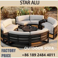 360° Round Outdoor Sofa Set | Deep Grey Aluminum Patio Furniture | Waterproof Garden Balcony Furniture
