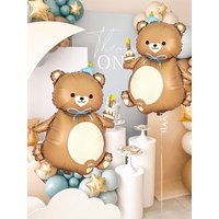 2pcs Brown Birthday Bear Cake Aluminum Film Balloon Cartoon Animal Birthday Hat Children Adult Party Baby Baptism Decorations