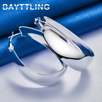 925 Sterling Silver Women's Earrings 35MM Glossy Geometric Hoop Earrings Hip Hop Girlfriend Gift Fashion Jewelry Accessories