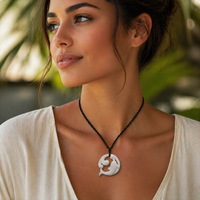 GX135 Hawaiian Beach Surfing Pendant yak bone Engraved dolphin Necklace Handmade jewelry Marine animal circle Pendant