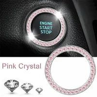 Practical Pink Circle Trim Decorative Accessories Diamond Ring Car Button Start Switch