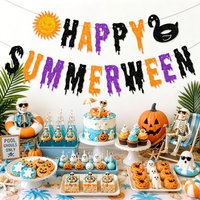 Happy Summer Halloween Themed Banners Party Decorations Kids Birthday Scaring Horror Beach Party Supplies