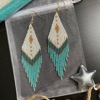 ZGMXR Rice bead earrings Fashion Pattern Tassel Geometry Alloy Arrow Gradient color Hand-woven Original Bohemia Beaded earrings