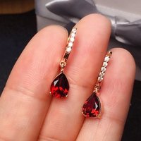 New in Silver Inlaid Wine Red Ruby earrings for women Exquisite and Simple Water Drop Eardrops earings Fashion Party Jewelry