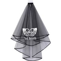 Personalised 'til death bride and groom initials Goth veil Gothic Wedding Bachelorette hen Party bridal shower decoration gift