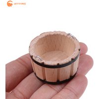 (New) 1Pc 1:12 Dollhouse Miniatures Wooden Basin Wooden Barrel Furniture Accessories