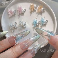 5PC 3D Double-layered Zircon Butterfly Nail Rhinestones Shiny Pink White Blue Pearl & Crystal Butterflies Nail Charms Cute Nails