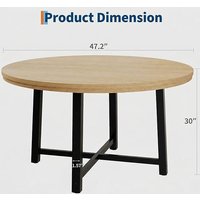47" Round Dining Table for 4, Kitchen Dining Room Table with Sturdy Metal Frame,Wood Circle Kitchen Table for Space Saving