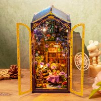 DIY Wooden Magic Garden Workshop Book Nook Shelf Insert Kits Miniature Model Kit With Light Bookend for Friends Birthday Gifts