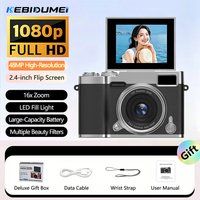 Kebidumei 1080P HD Digital Camera 48MP Video CCD Camera 2.4" 180° Flip Screen Selfie Cam Beauty Filters 16X Zoom Built-in Flash