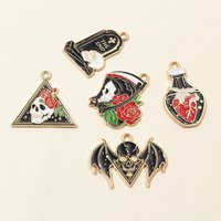 10pcs Flower Skull Tombstone Charms Pendant Enamel Gothic Punk Style DIY Jewelry Making Accessories Necklace Bracelet Findings