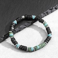 Bohemian Black Agate Beaded Bracelet for Men,Eiastic Green Stone Bead Bracelets,Handmade Stacking Stretch Bracelets Gift