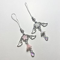 Angel Matching phone charm flower wings keychain Handmade