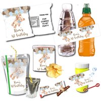 Personalised Cute Bear Balloon Juice Pouch Labels Fruit Water Bottle Favor Tag Chip Bag Candy Treat Box Stickers Birthday Decor