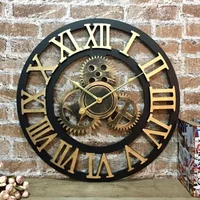 3D Wooden Gear Retro Wall Clock European Home Decoration Circular Wall Clock 16 Inch Living Room Bedroom Office Silent Watch