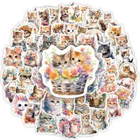 Watercolor Cute Cat Stickers Aesthetic Kawaii DIY Gift Kids Toy Decal for Laptop Phone Scrapbook Luggage Decorative Waterproof