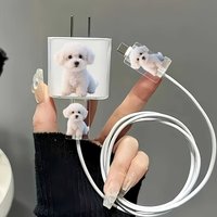 3pcs Cute White Dog Set Charger Protective Case For iPhone 20W /18W Adorable Pet Charging Head Data Cable Protection Cover