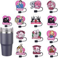 1-12pcs Halloween American Cartoons Straw Cover Cap Drink Straw Plug Reusable Fit Cup Accessories Straw Cap Charms Pendant Gift