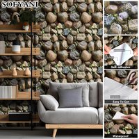 Self-Adhesive Wallpaper Brown Stone Brick Wallpaper Fireplace Kitchen Backsplash Peel and Stick Wallpaper Stick on Wallcovering