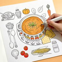 A Daily Family Food Recipe Coloring Book, A Soothing Anxiety Relief Casual Hand Drawn Coloring Book, 24 Different Food Patterns