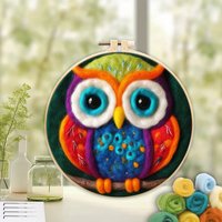 CHENISTORY Owl Wool Felt Painting Interior Craft Kits Animal Felting Kit For Beginners Adults Crafts Embroidery Needles